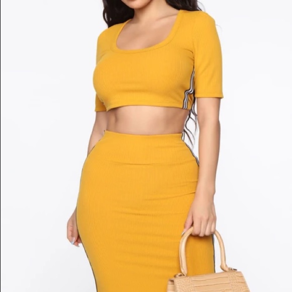 Sassy Ribbbed Skirt Set - Mustard - Picture 4 of 6